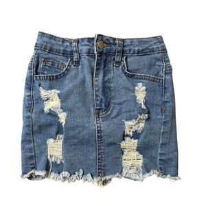 SHEIN Girls Denim Distress Skirt Size 8 Light‎ Wash Cute Fashion Girly
